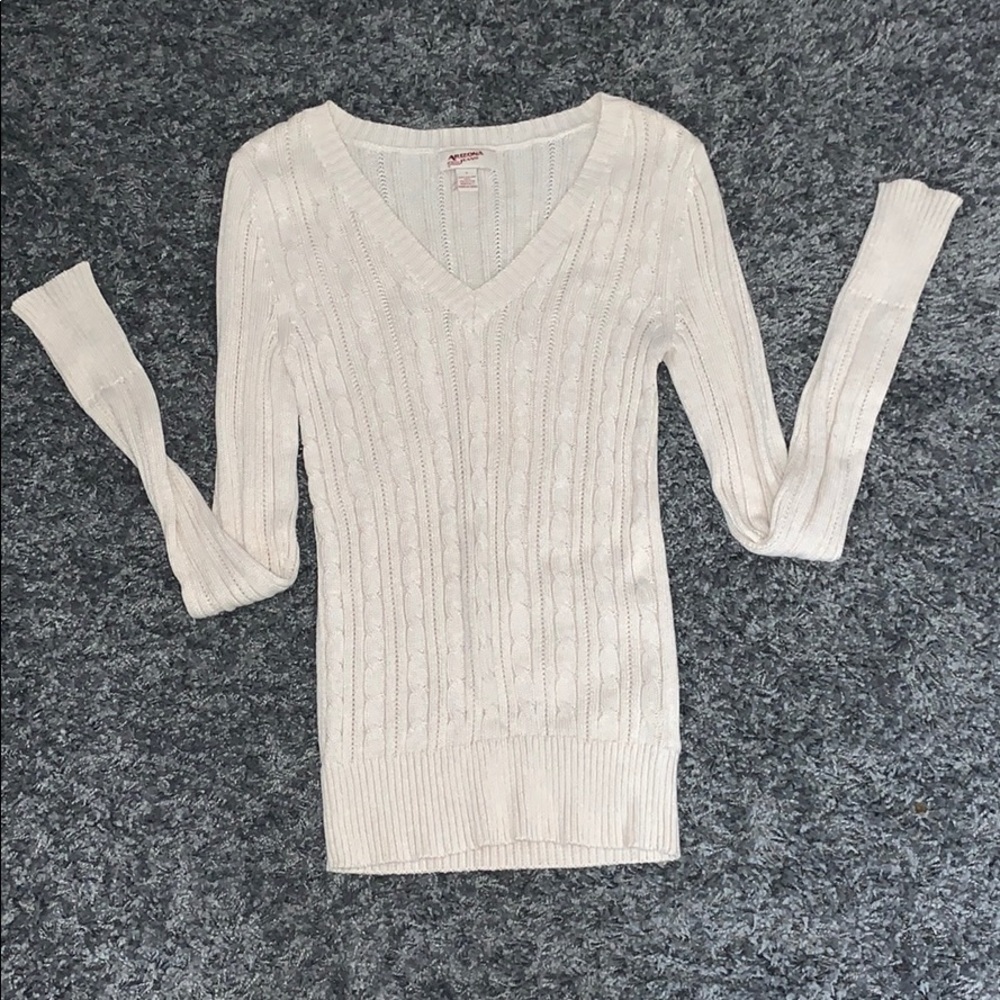 Cream Ribbed Knit Sweater